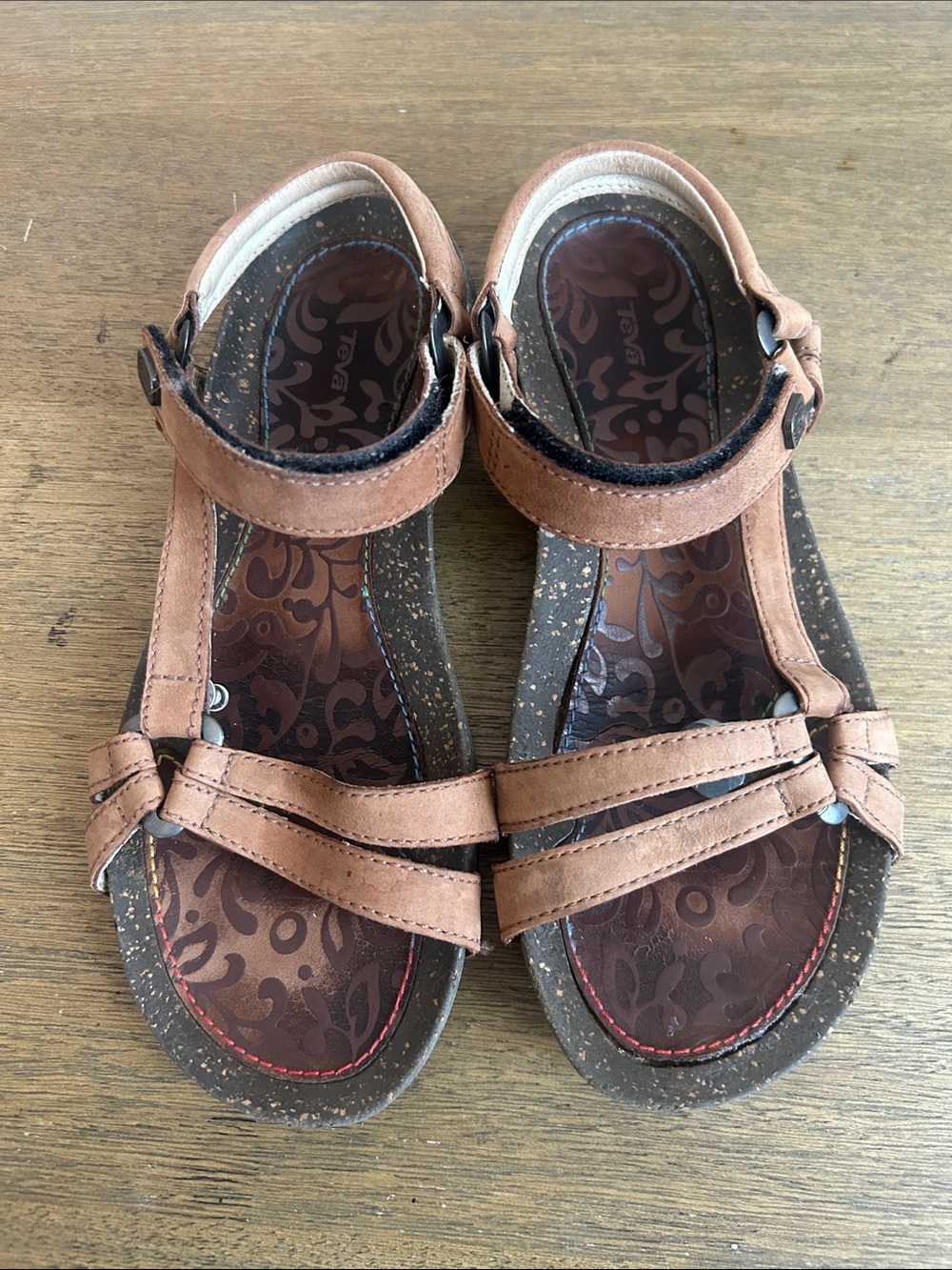 Teva Ventura Cork Women’s Sandals Brown Leather Sport Sandals. Size 7. Eco-Chic.